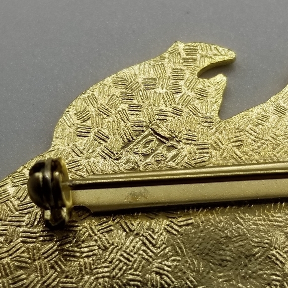 Fish Crown Enamel Gold Tone Bar Pin Brooch Vintage Angel Koi Fish Swimming Blue - Picture 11 of 12